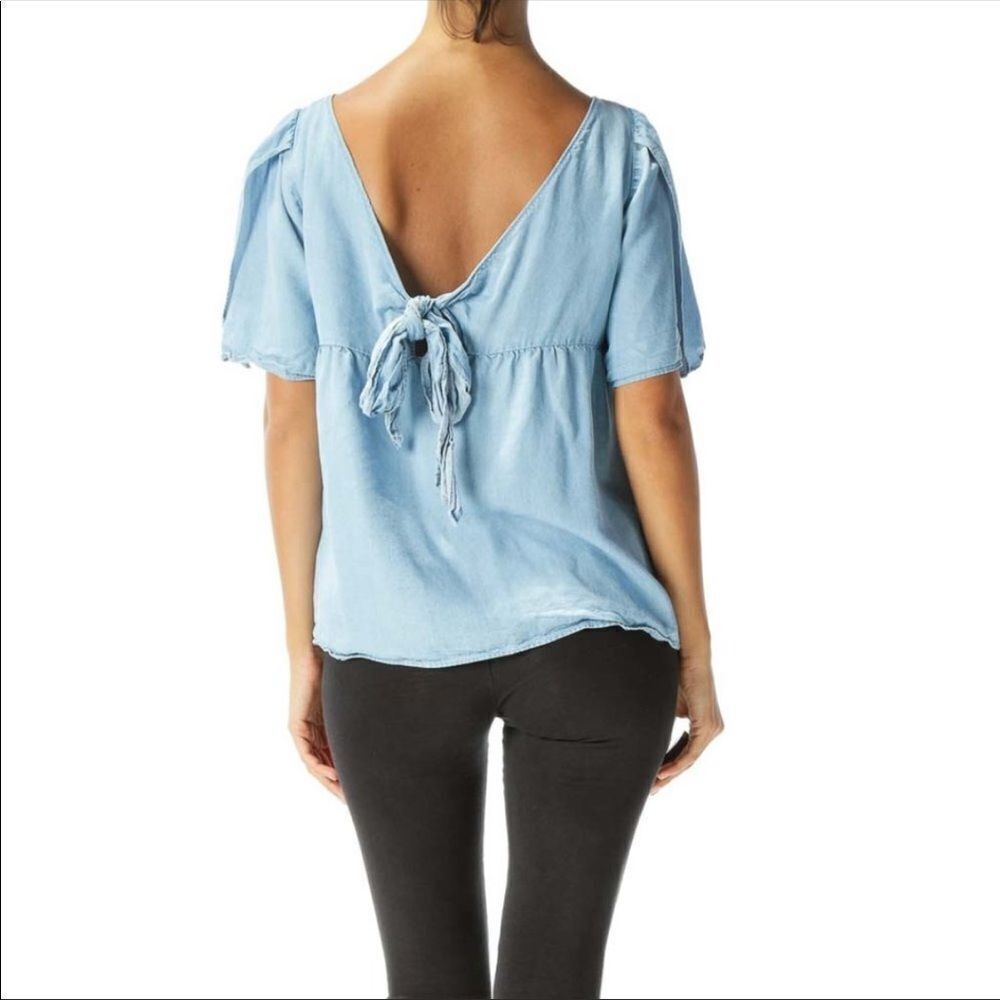 Massimo Dutti 100% lyocell tencel chambray tie back top SZ 10